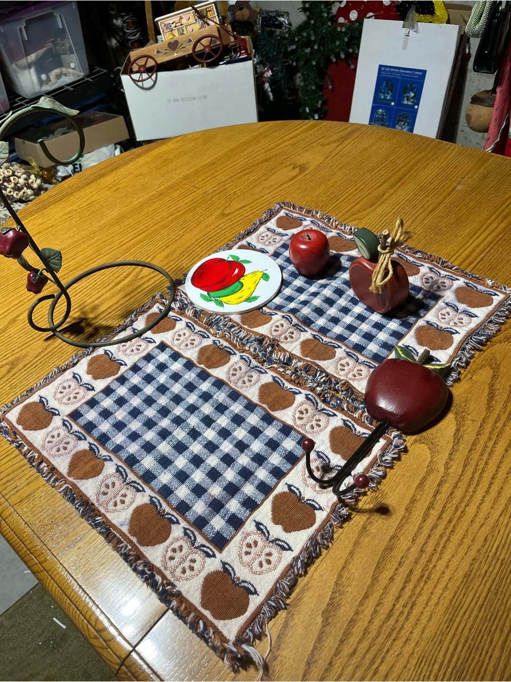 Handmade Blue Gingham & Brown Apple Table Runner+++++